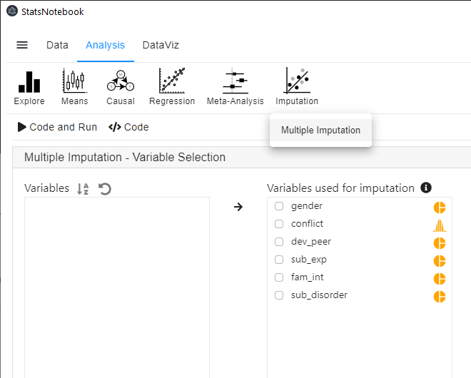 Multiple imputation in StatsNotebook